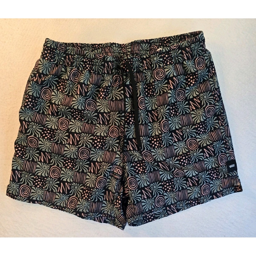 Men's Vans Off The Wall Board Shorts Size 38 Black Geometric Surfer Skater